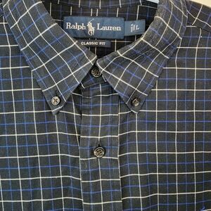 Ralph Lauren Shirt Men L Black Plaid Button Down Long Sleeve Pony EUC